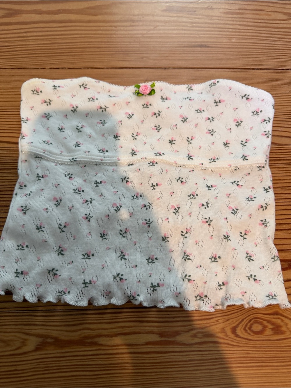 Katie J NYC White Floral Tube Top with Pink Rose Accents